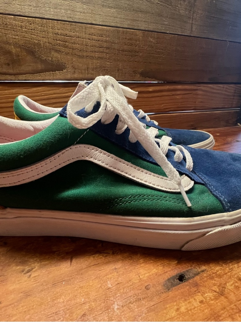 Vans Low-Top Sneakers in Green, Navy, Yellow, White, & Red